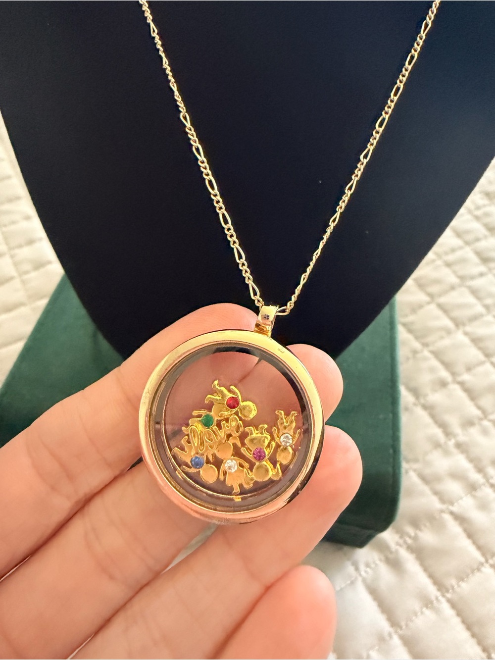 Gold-Tone Locket Necklace with Colorful Charms